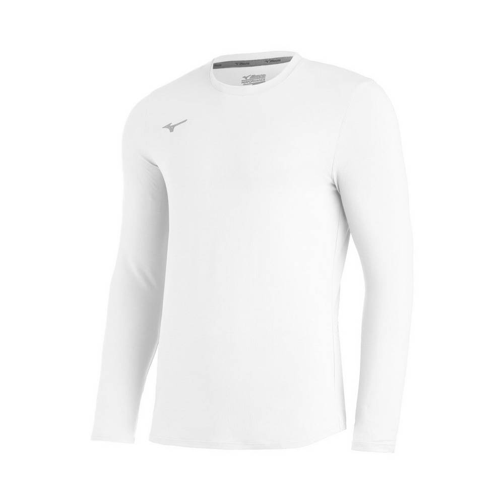 Mens Mizuno Comp Diamond Long Sleeve Crew Baseball Shirt White Philippines (GEPKMA241)